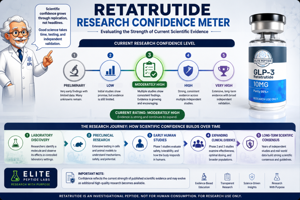 Retatrutide research confidence meter and scientific evidence timeline